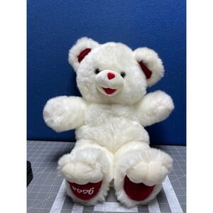 Dan Dee Collectors Choice White Teddy Bear 2006 Red Heart Nose & Paws Plush Toy